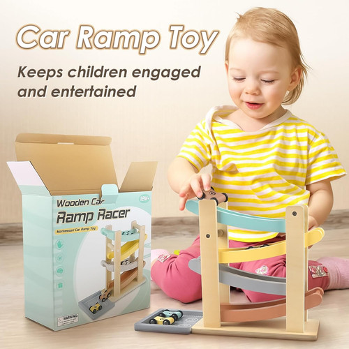 Wooden car ramp toy - car,